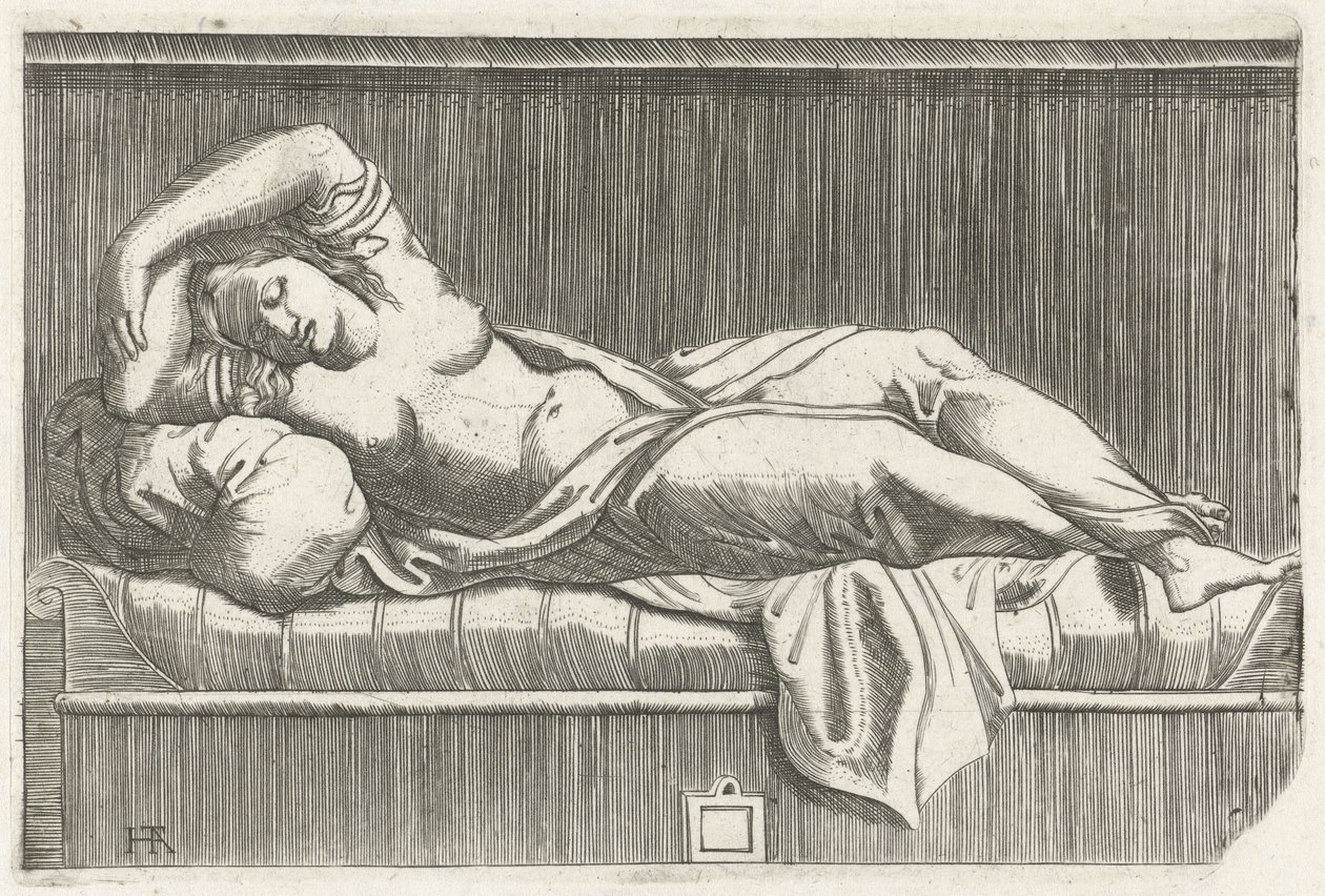 Cleopatra semidesnuda acostada en la cama de Monogrammist HTA