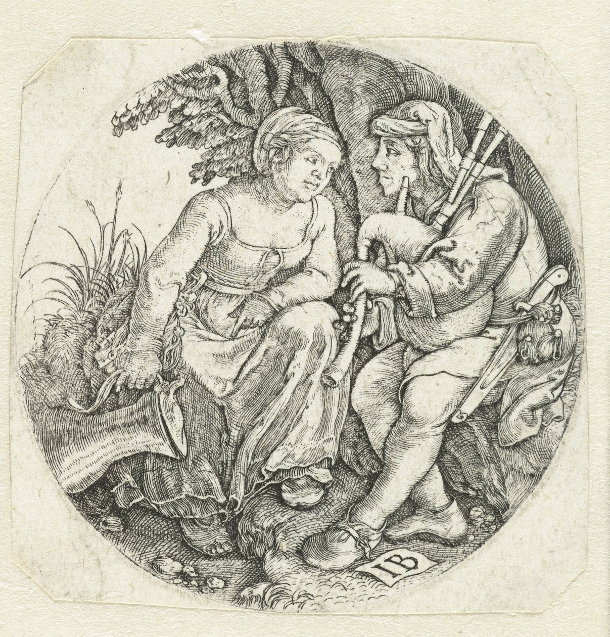 Gaitero y mujer joven de Monogrammist IB