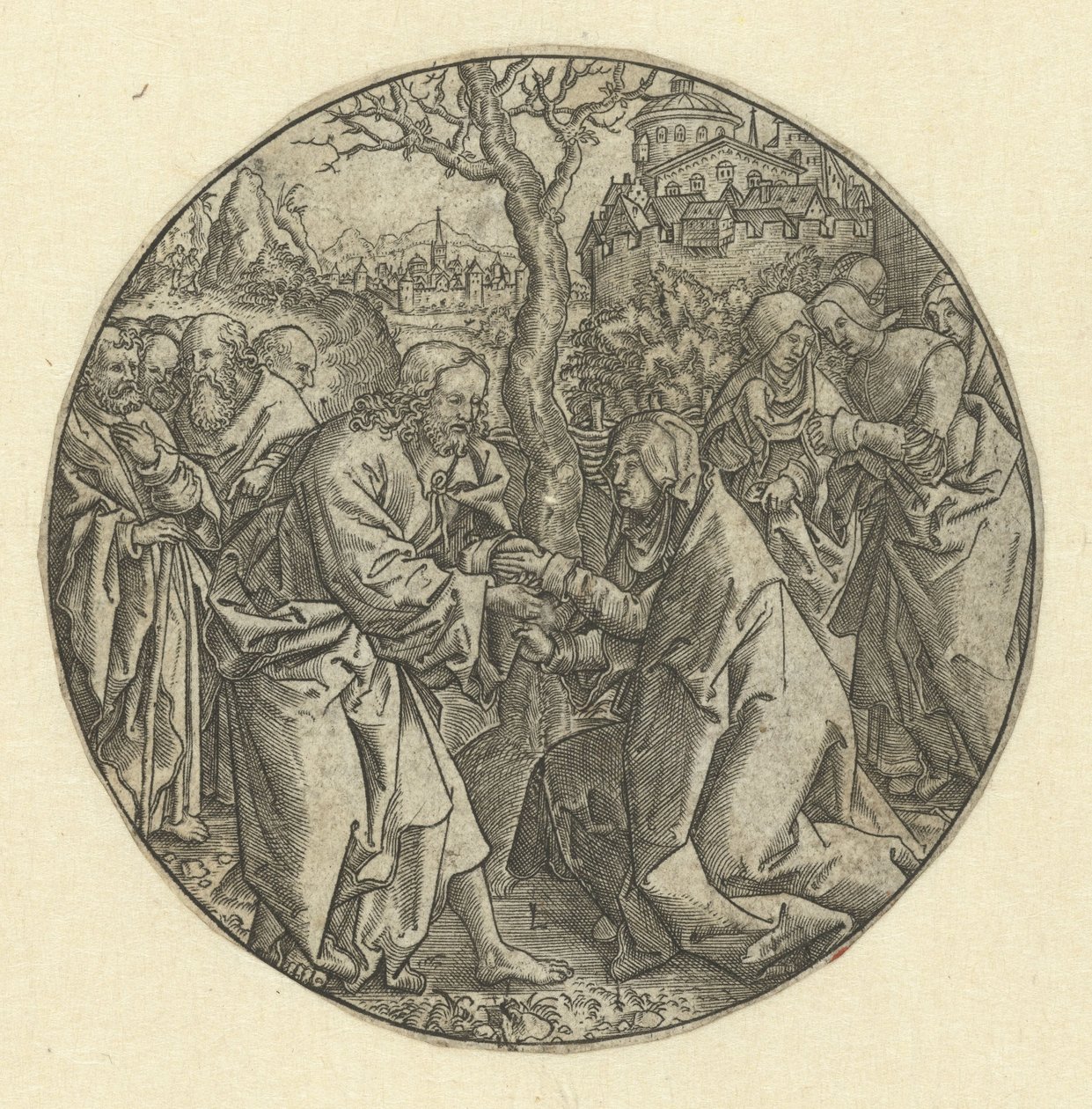 Cristo se despide de María de Monogrammist L (graveur, Nederland)