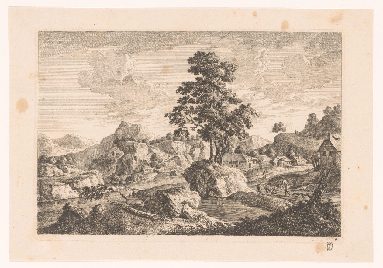 paisaje montañoso con casas de Monogrammist MEG