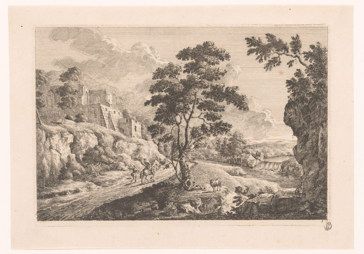Paisaje con casas en una montaña. de Monogrammist MEG