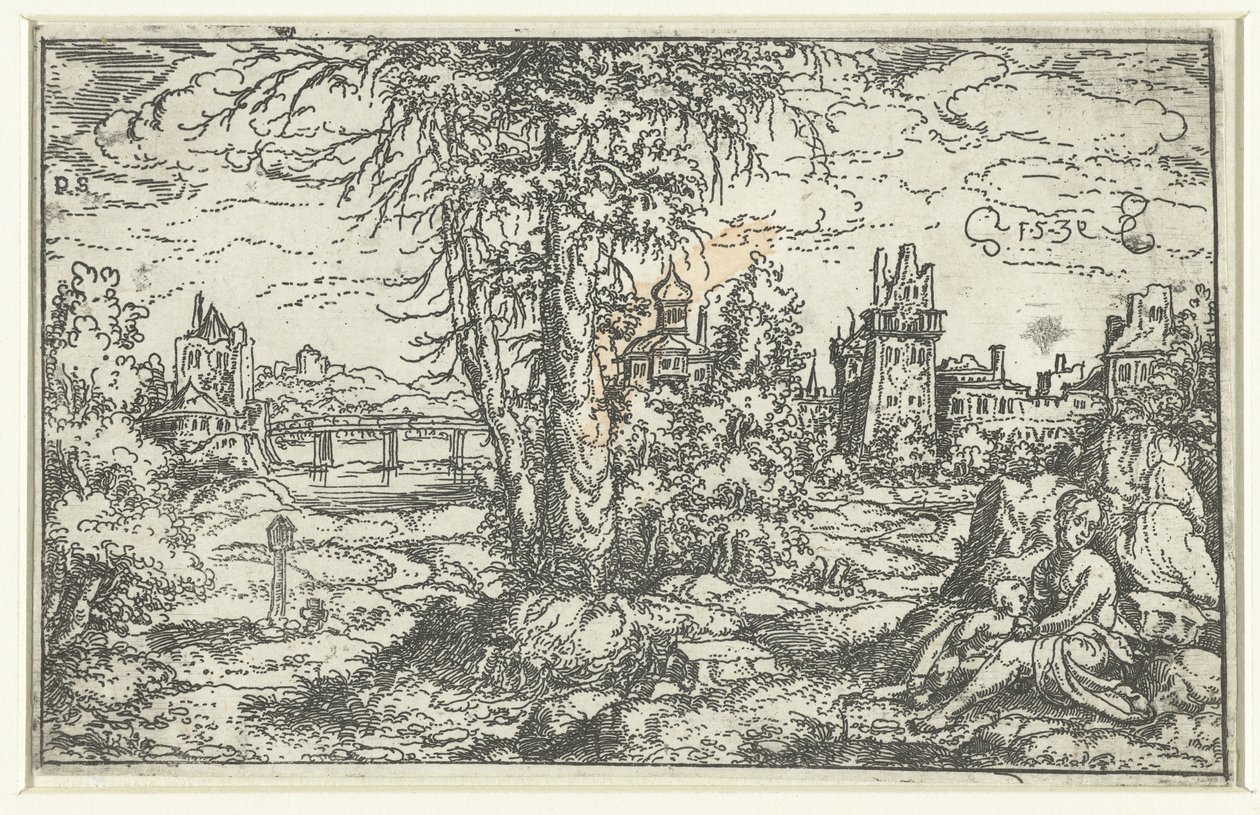 paisaje con mujer y niño de Monogrammist PS (Duitsland)