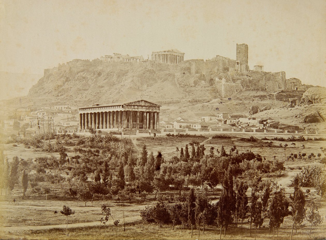 Vista del Theseion con la Acrópolis en la distancia de Moraites Petros
