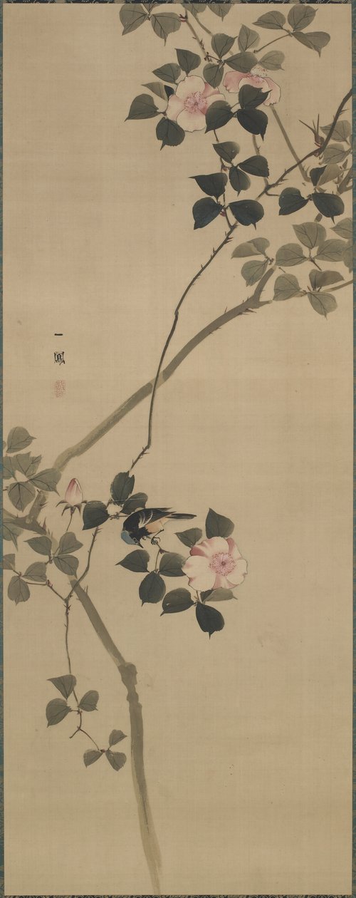 Rosa silvestre y un pájaro, período Edo, 1615-1868 de Mori Ippo