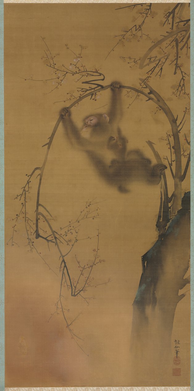 Monos en un cerezo, Monos en un saliente rocoso, 1615-1868 de Mori Sosen