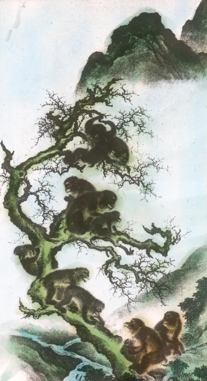 Monos en una extremidad- Pintura del siglo XVII de Sosen de Mori Sosen