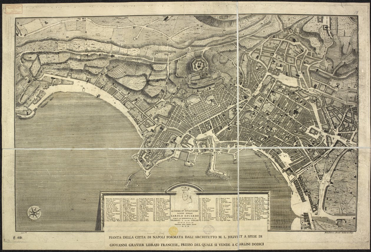 Mapa de Nápoles, Plano de la ciudad de Nápoles ... M.L. Jolivet... belin. [sic] y sclp. 1755 (grabado) de Morise Lewes Jolivet