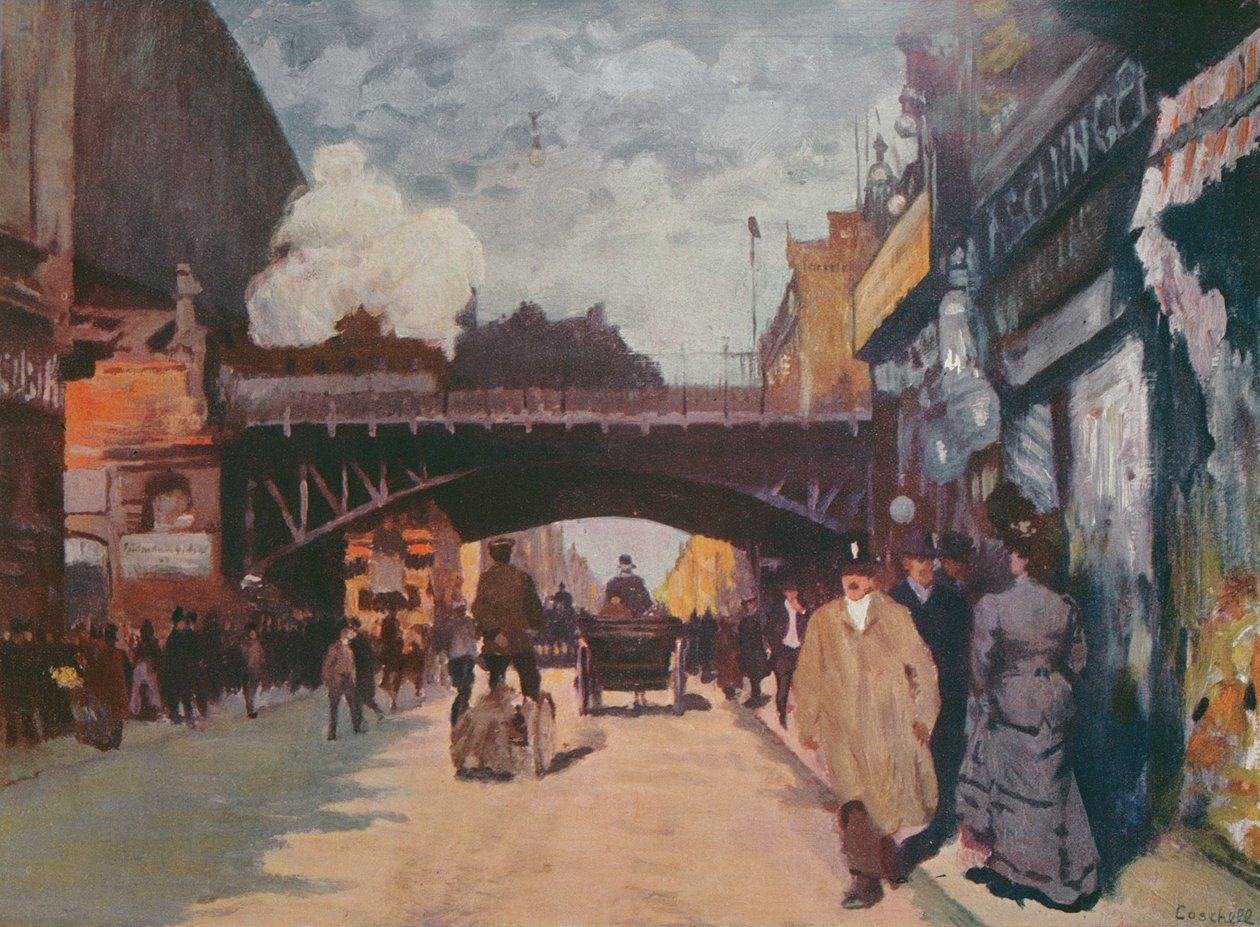 Calle en Berlín: Friedrichstrasse en la esquina de Georgenstrasse, c.1900 de Moritz Coschell