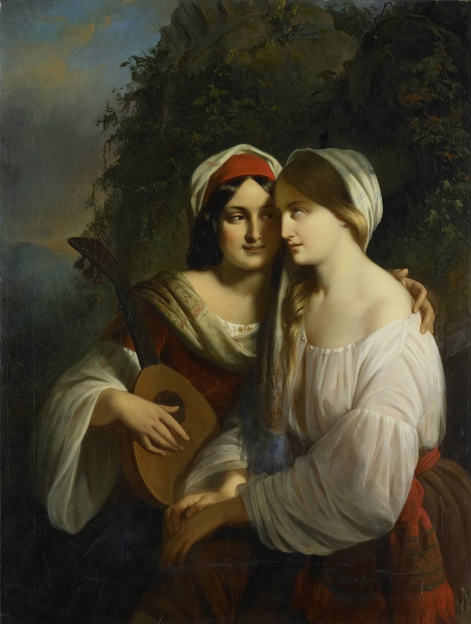 Dos mujeres con traje italiano de Moritz Calisch (signed by artist)