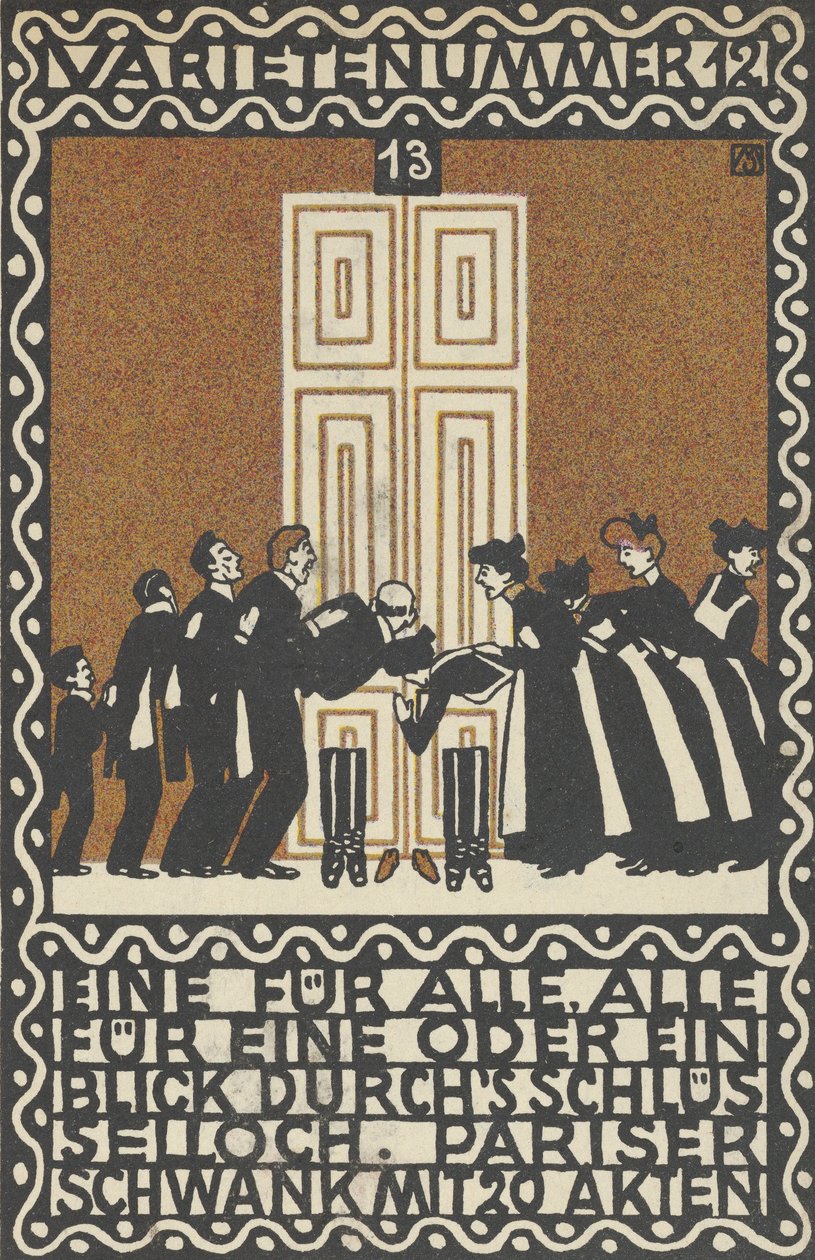 Acto de variedad 12: Uno para todos, todos para uno o una mirada a través del ojo de la cerradura Varietenummer 1..., 1907 de Moritz Jung
