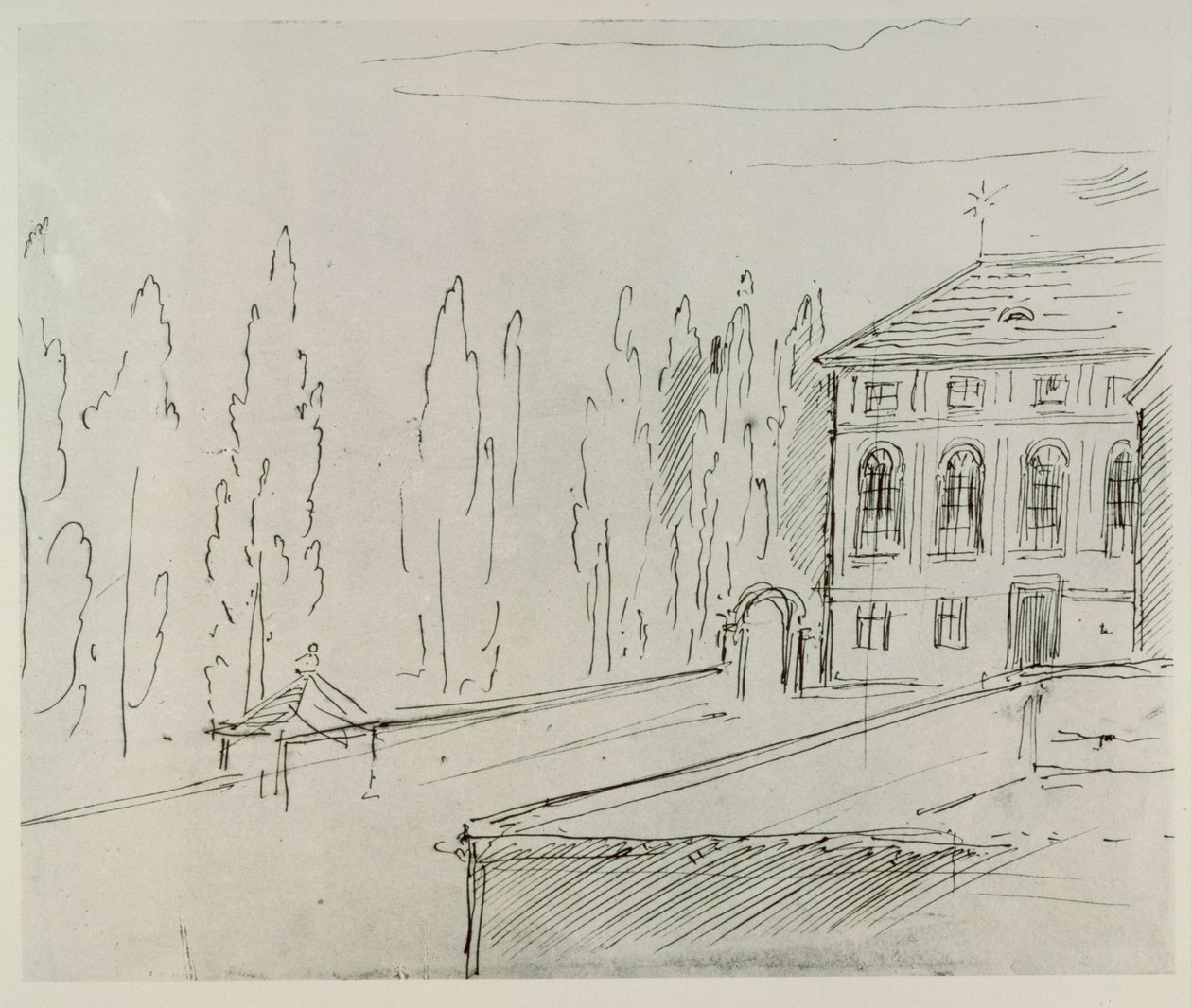 Fachada de la Haus zum goldenen Mondschein cerca de Karlskirche, Viena, donde vivió Schwind ... de Moritz Ludwig von Schwind