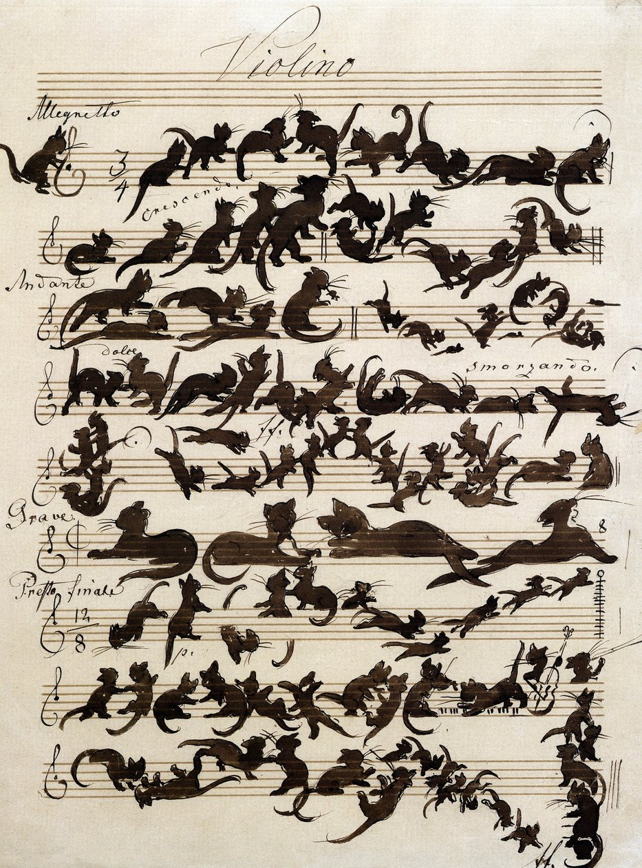 La Sinfonía del Gato (Die Katzensymphony) dibujo de Moritz von Schwind de 1868. Staatliche Kunsthalle Karlsruhe. de Moritz Ludwig von Schwind