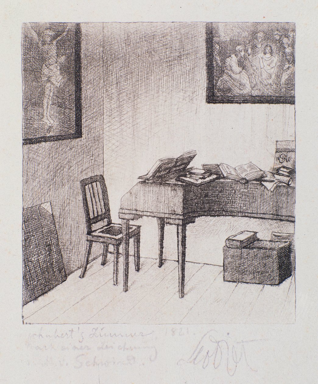 Vista de la habitación de Franz Schubert (grabado) de Moritz Ludwig von Schwind