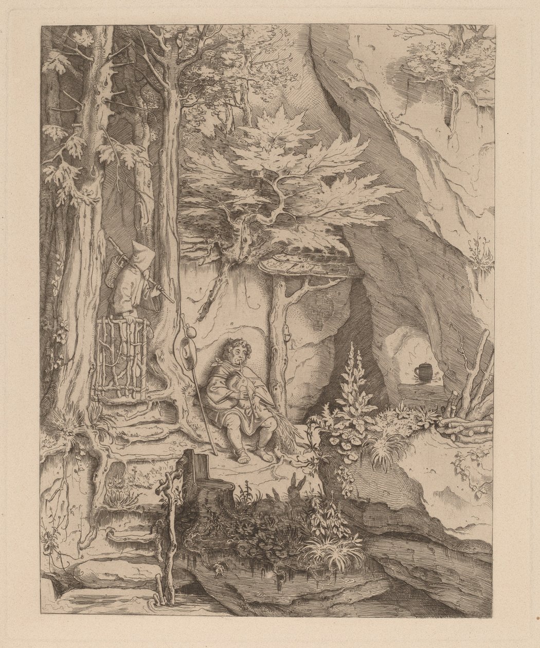 Un monje con un gaitero de Moritz Ludwig von Schwind