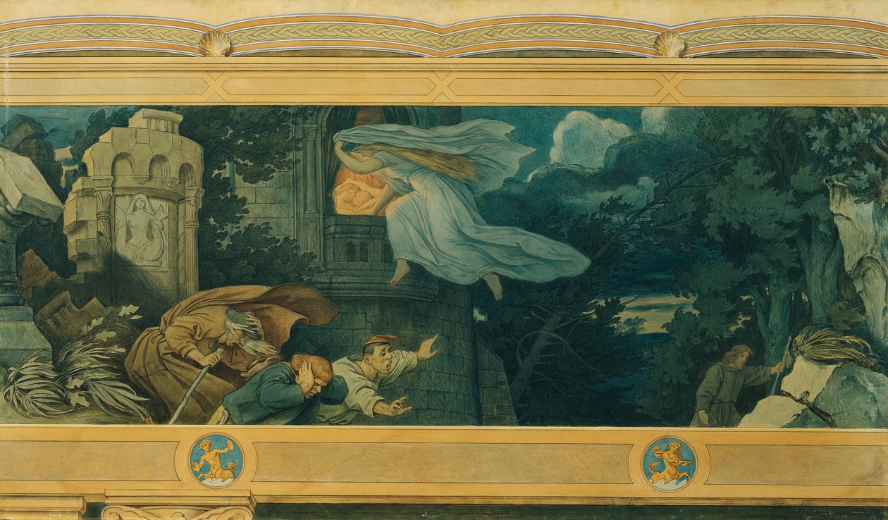 La bella Melusina: IX. El dolor de la madre de Melusine de Moritz Ludwig von Schwind