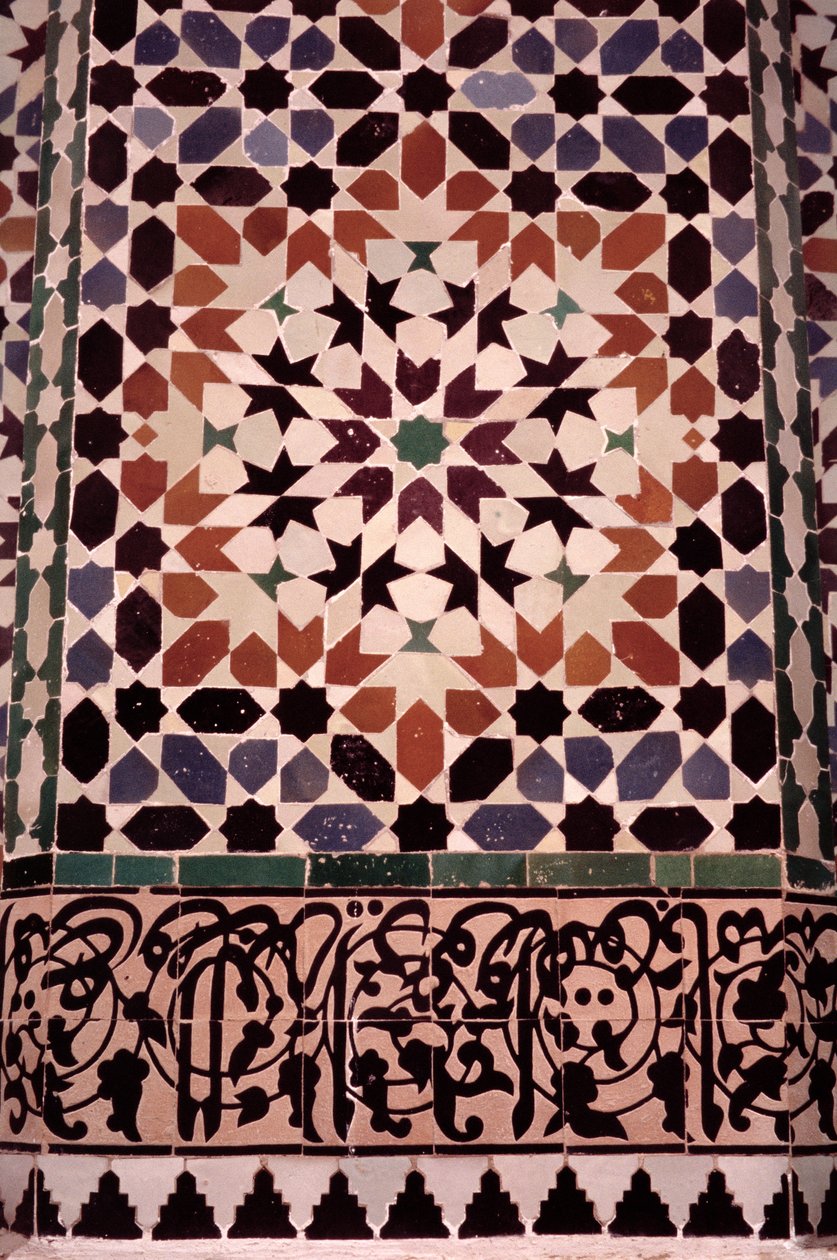 La pared inferior del patio principal, construida por los Saadianos en 1565 (detalle) de Moroccan School