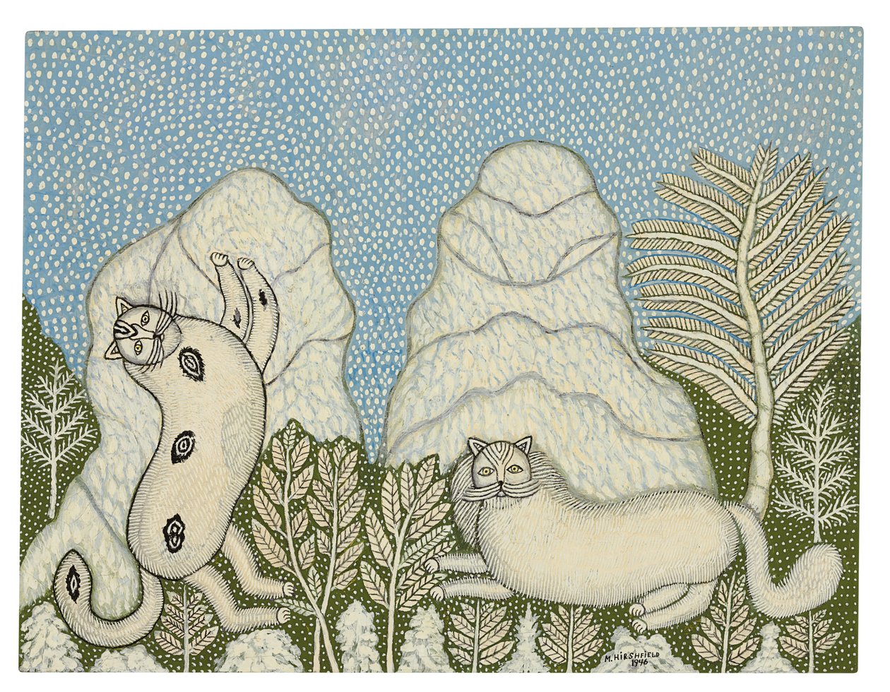 Gatos en la nieve de Morris Hirshfield