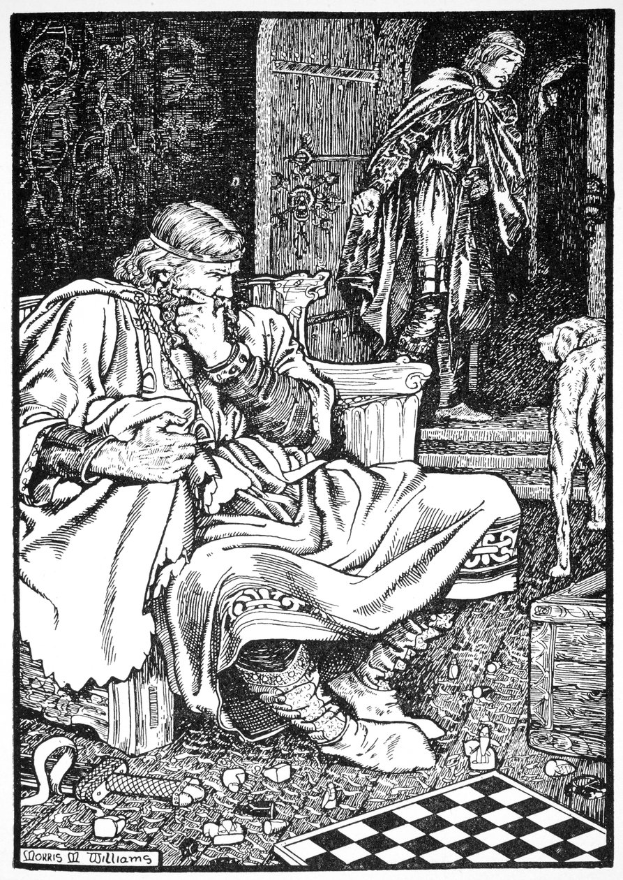 El rey Canuto y el conde Ulf discuten sobre el ajedrez, Roskilde, Dinamarca, 1026 1913 de Morris Meredith Williams