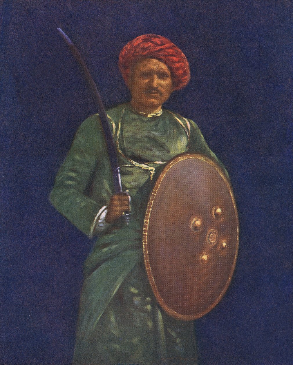 Soldado indio con espada y escudo de Mortimer Ludington Menpes