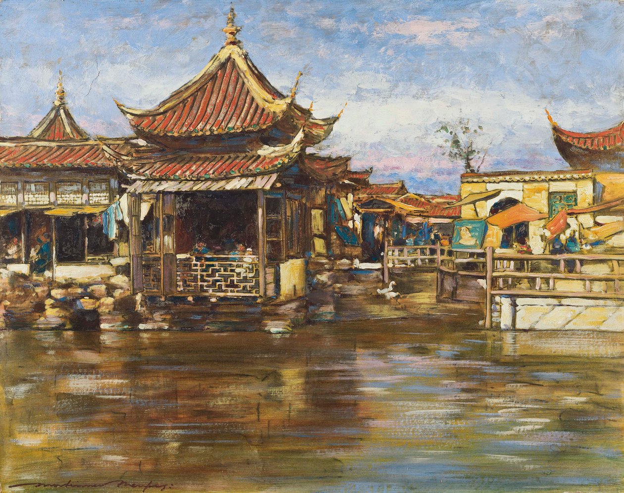 Una casa de té, Shanghái, c.1909 de Mortimer Ludington Menpes