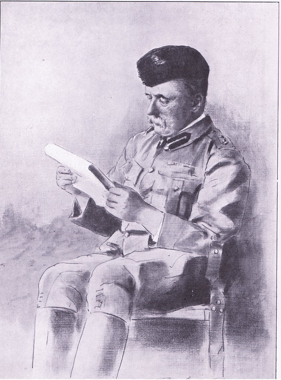 Coronel French, ilustración de Después de Pretoria: La Guerra de Guerrillas, 1902 de Mortimer Ludington Menpes