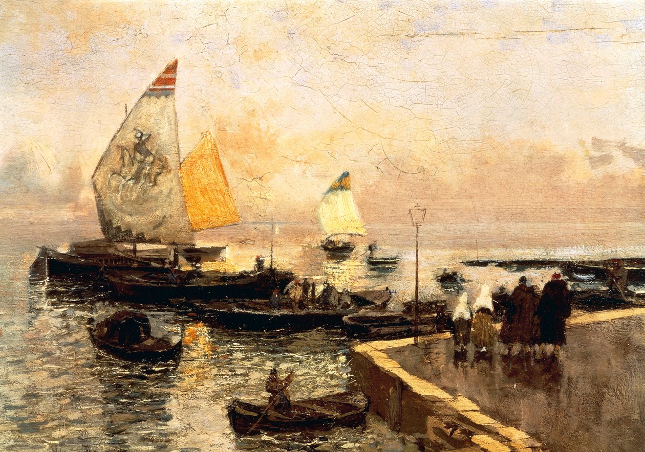 Barcos carboneros en Chioggia, de Mose Bianchi (1840-1904). de Mose Bianchi