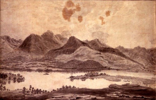Vista Panorámica de Derwentwater y el Valle de Keswick, (detalle) de Moses (attr. to) Griffith