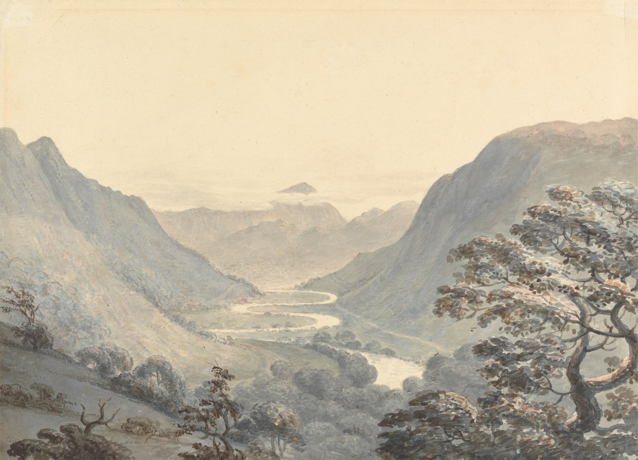 El hermoso valle y el río Mowddach, Merionethshire de Moses Griffith