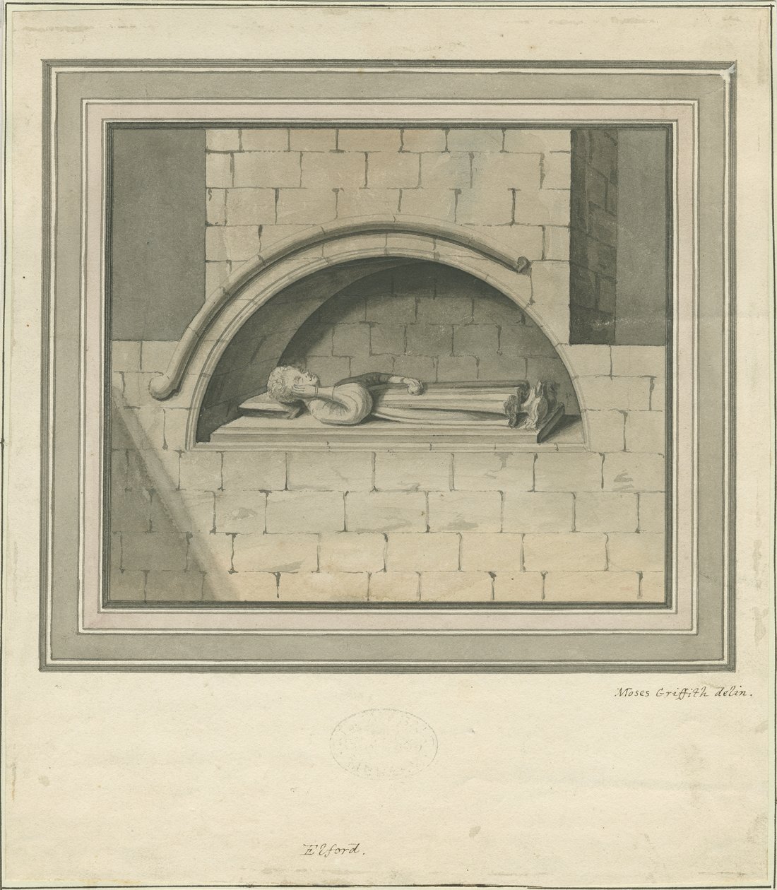 Iglesia de Elford - "El Monumento Stanley": dibujo a acuarela, nd [?siglo XVIII] de Moses Griffiths