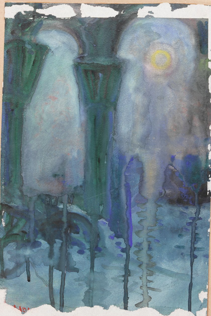 Reflejos nocturnos, Venecia (acuarela sobre papel) de Moses J. Adams