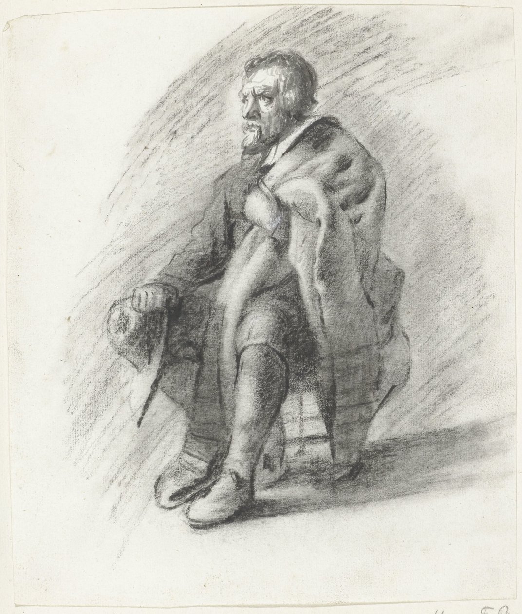 Hombre barbudo sentado con capa y sombrero de Moses Ter Borch