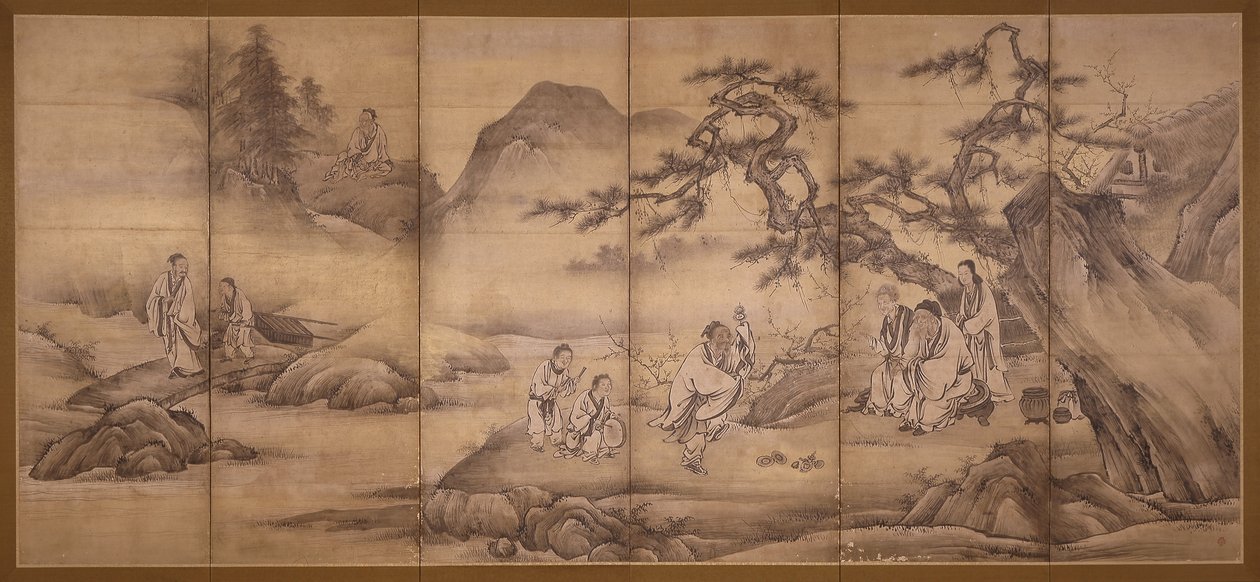 Scenes From 24 Paragons Of Filial Piety (tinta y pigmento dorado sobre papel) de Motonobu Kano