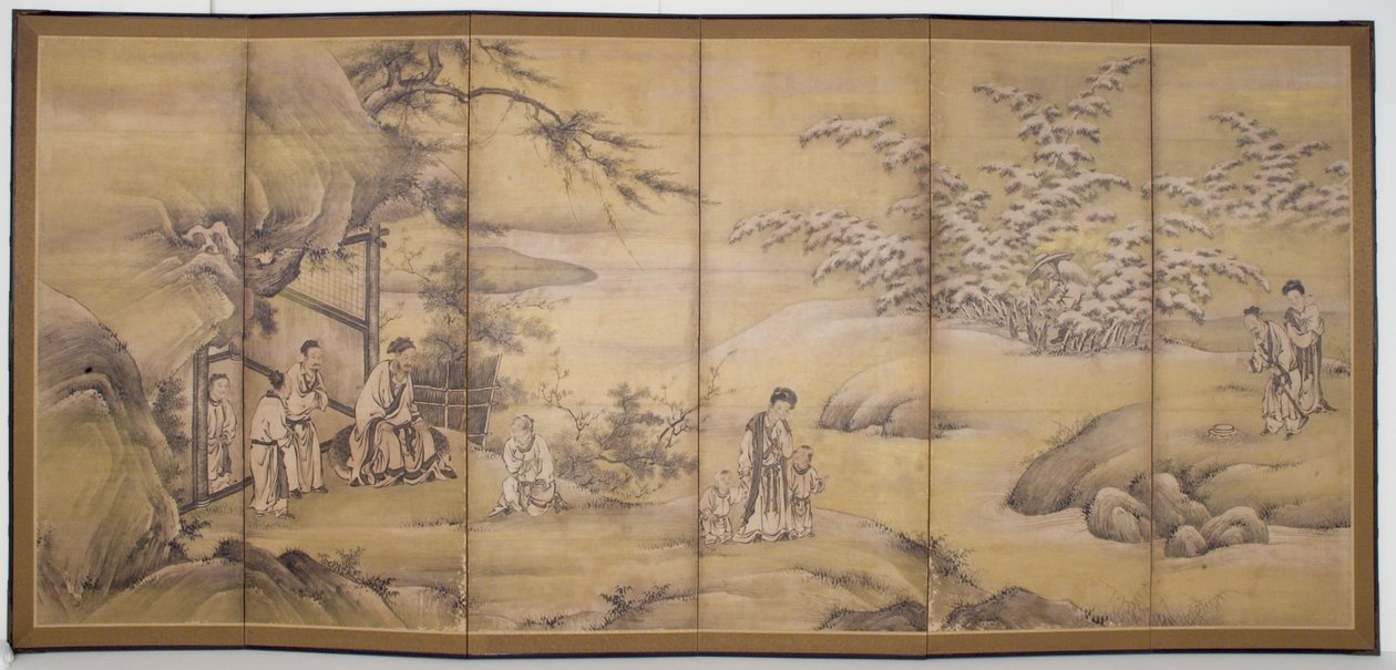 Scenes From 24 Paragons Of Filial Piety (tinta y pigmento dorado sobre papel) de Motonobu Kano