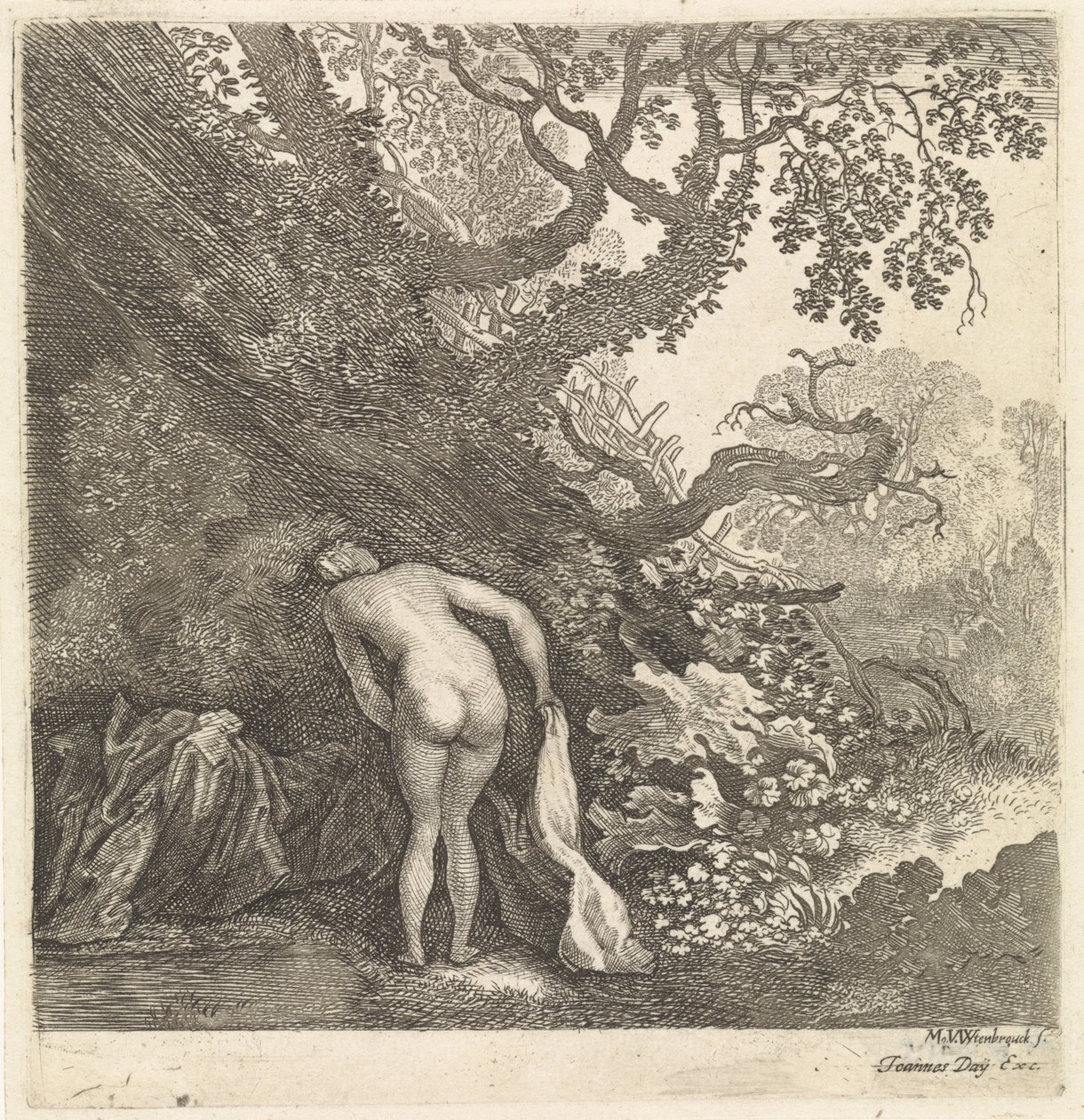 Mujer bañándose, vista desde atrás de Moyses van Wtenbrouck