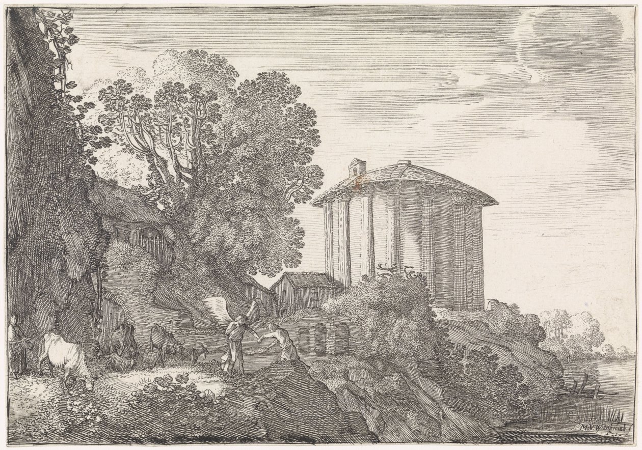 Paisaje con el Templo de Vesta Paisajes arcádicos (título de la serie) de Moyses van Wtenbrouck