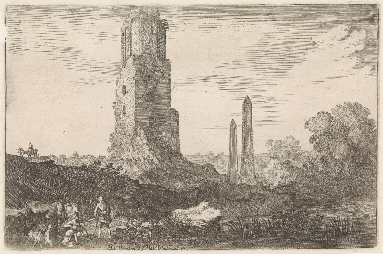 Paisaje con dos obeliscos y la 