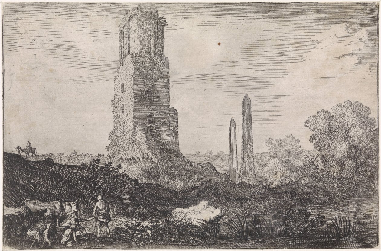 Paisaje con dos obeliscos y la 
