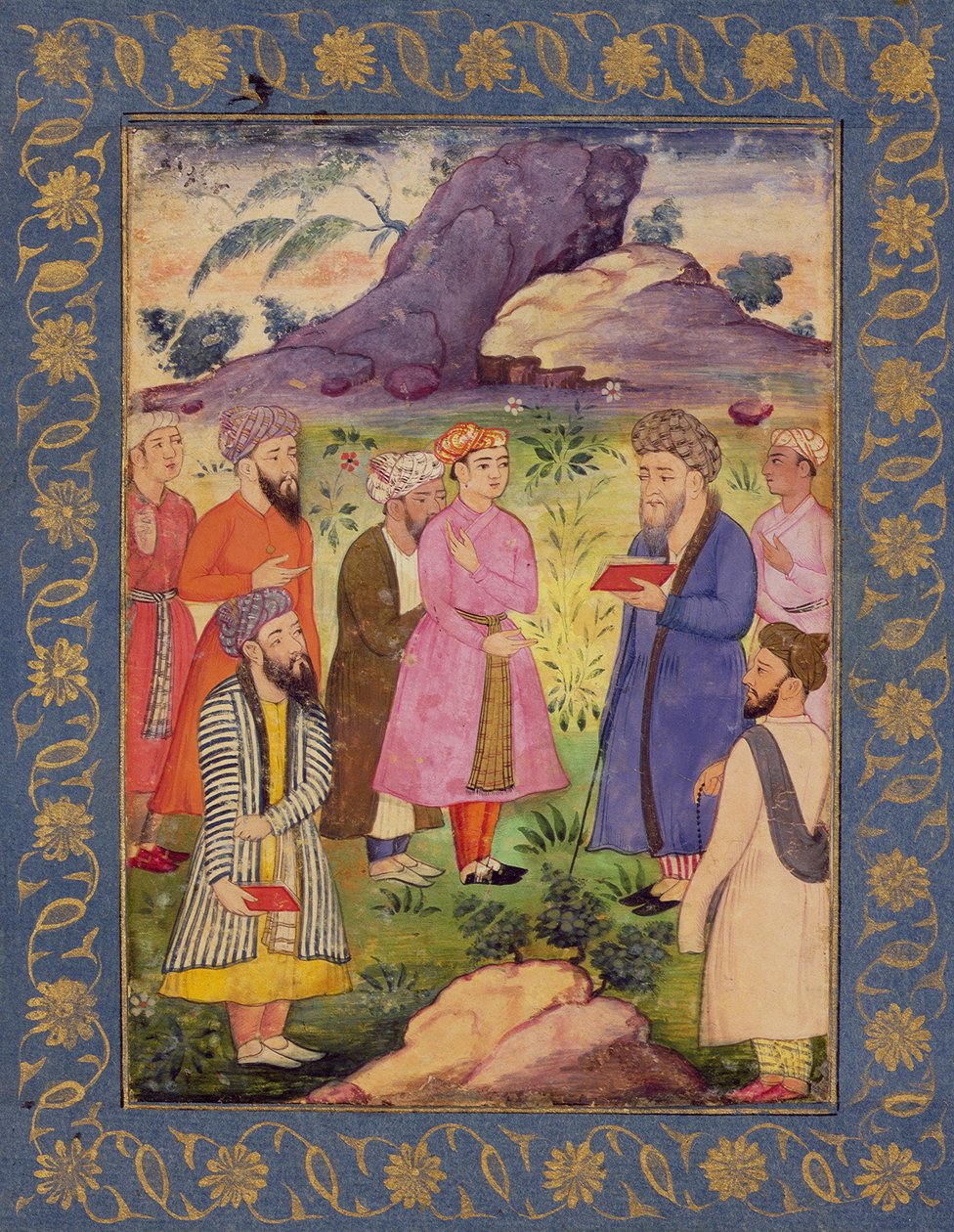 Un joven noble con asistentes en un paisaje, del Gran Álbum Clive, c.1605 de Mughal School