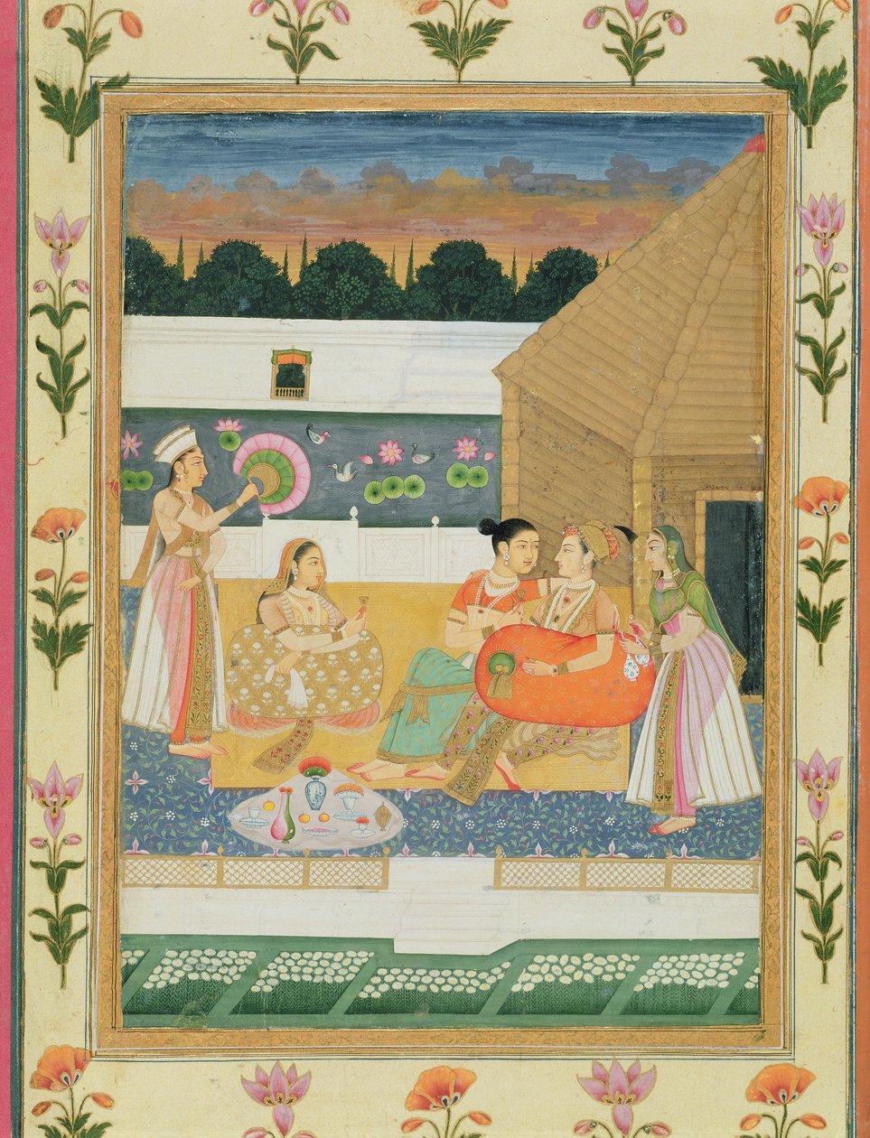 Pareja en una terraza al atardecer, del Pequeño Álbum Clive de Mughal School