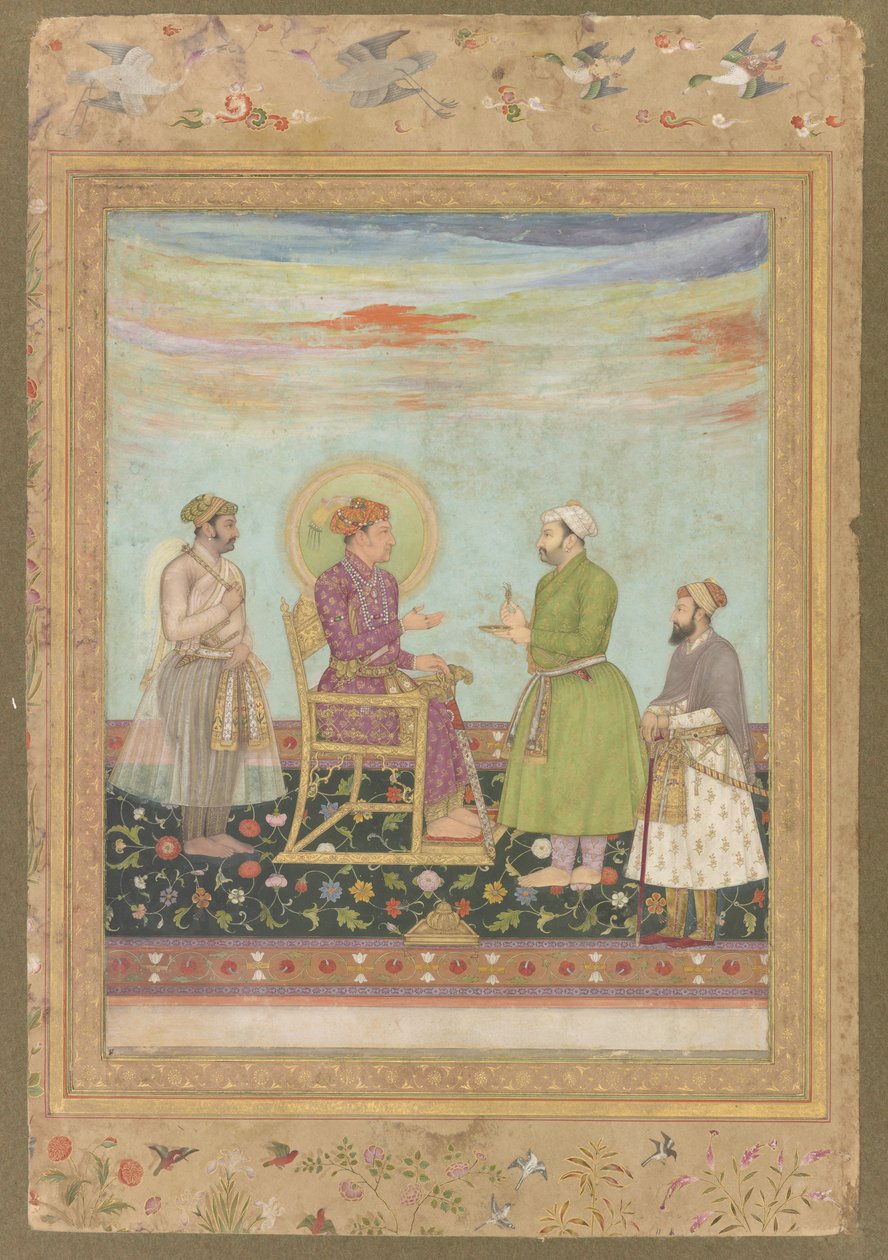 Jahangir con Asaf Khan y Shayista Khan, del álbum tardío de Shah Jahan, folio manuscrito separado, c.1650 de Mughal School