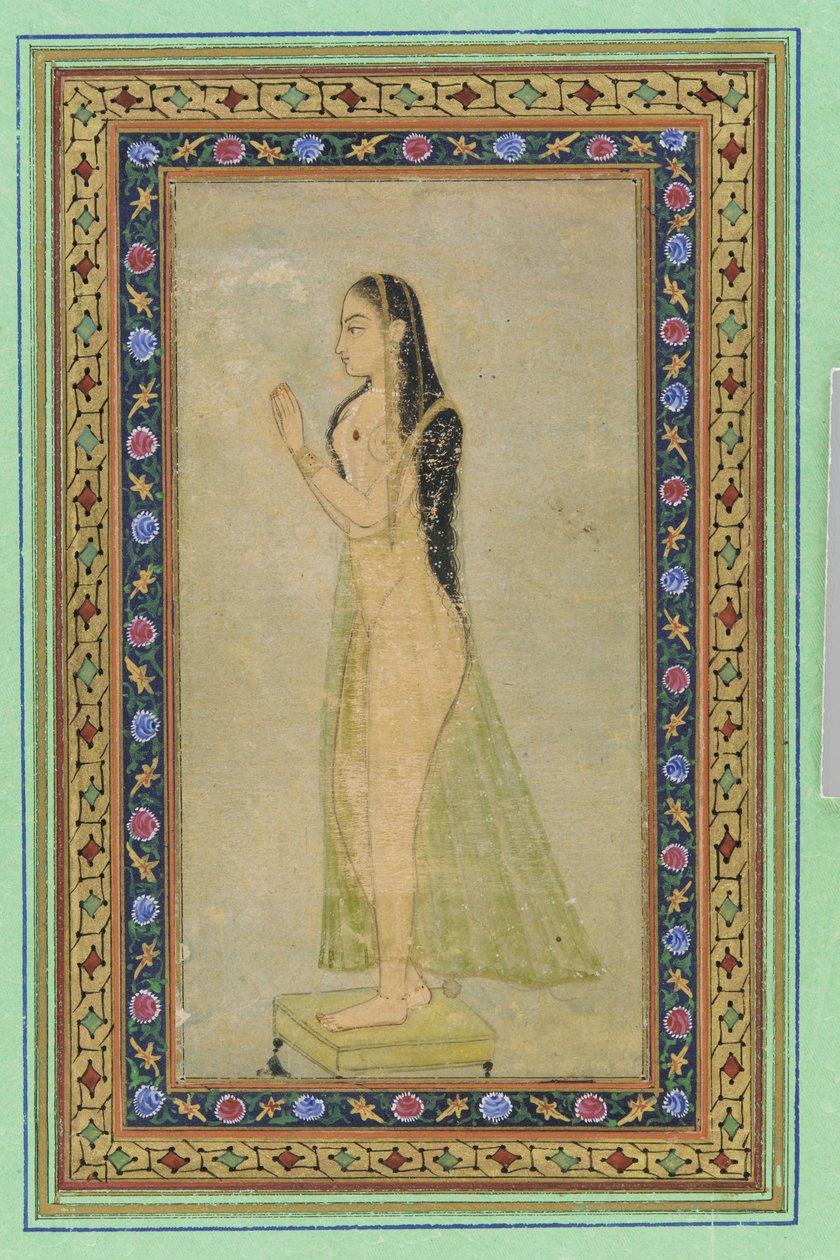 Dama en Oración, folio de álbum con pintura, c.1900 de Mughal School