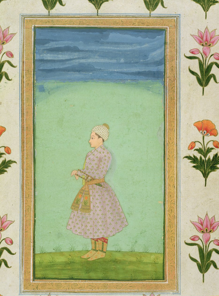Figura de pie de un niño con un puñal enjoyado en su faja, del Pequeño Álbum Clive de Mughal School