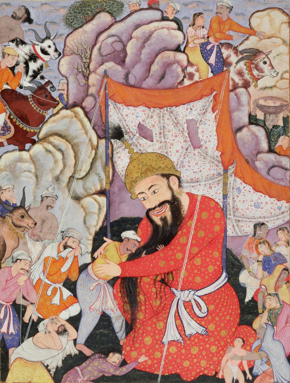 Zumurrud Shah llega al pie de una enorme montaña y se une a Raim Bebedor de Sangre y Yaqut Brillante, 1557-72 de Mughal School