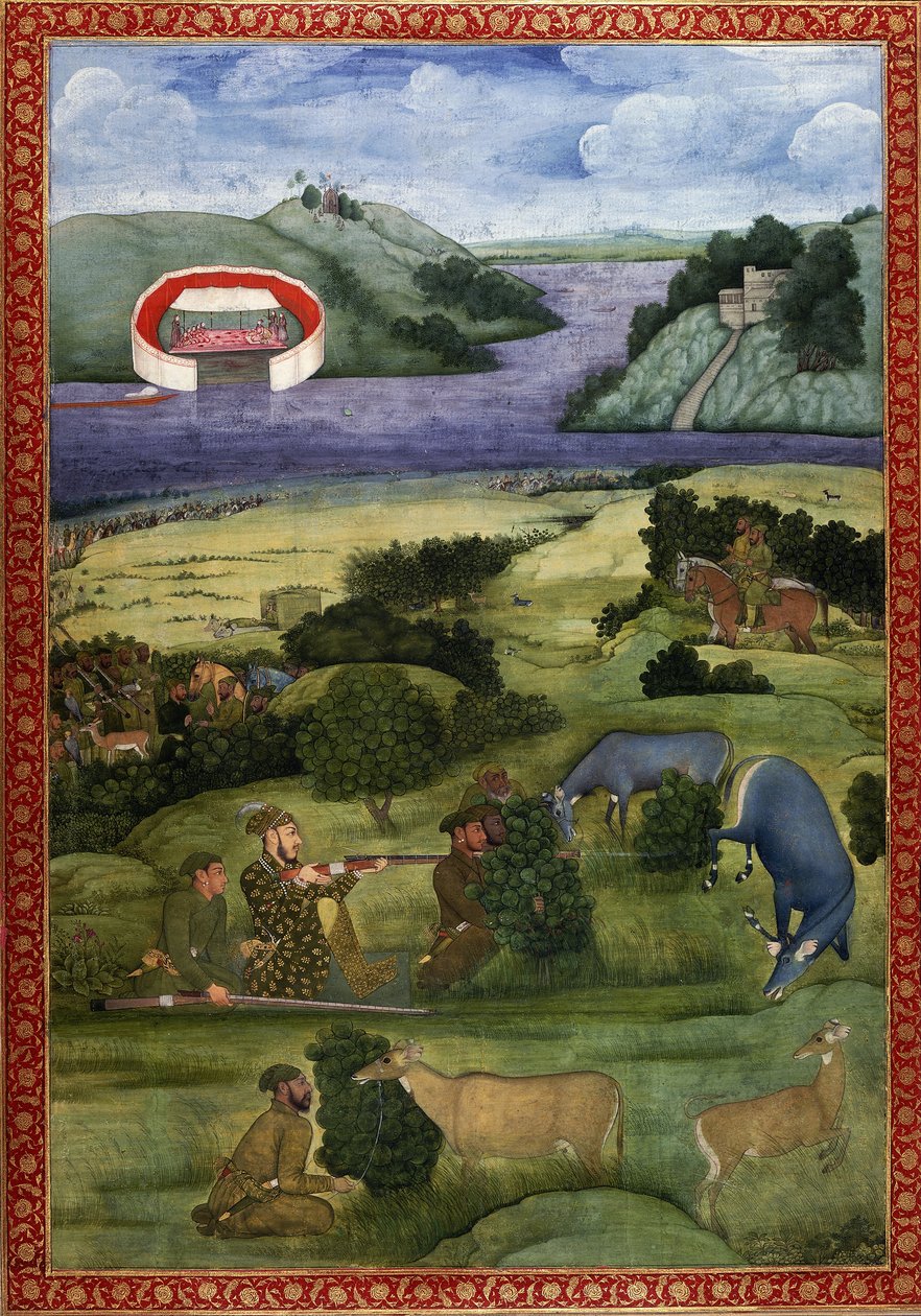 Un príncipe y compañeros cazando ciervos negros, c.1670-80 de Mughal School