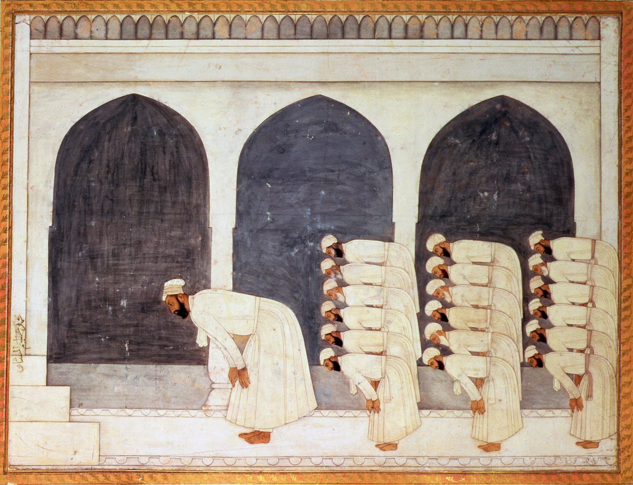 Un príncipe mogol en una mezquita liderando las oraciones del viernes, del gran Álbum Clive, Mughal, c.1720 de Mughal School