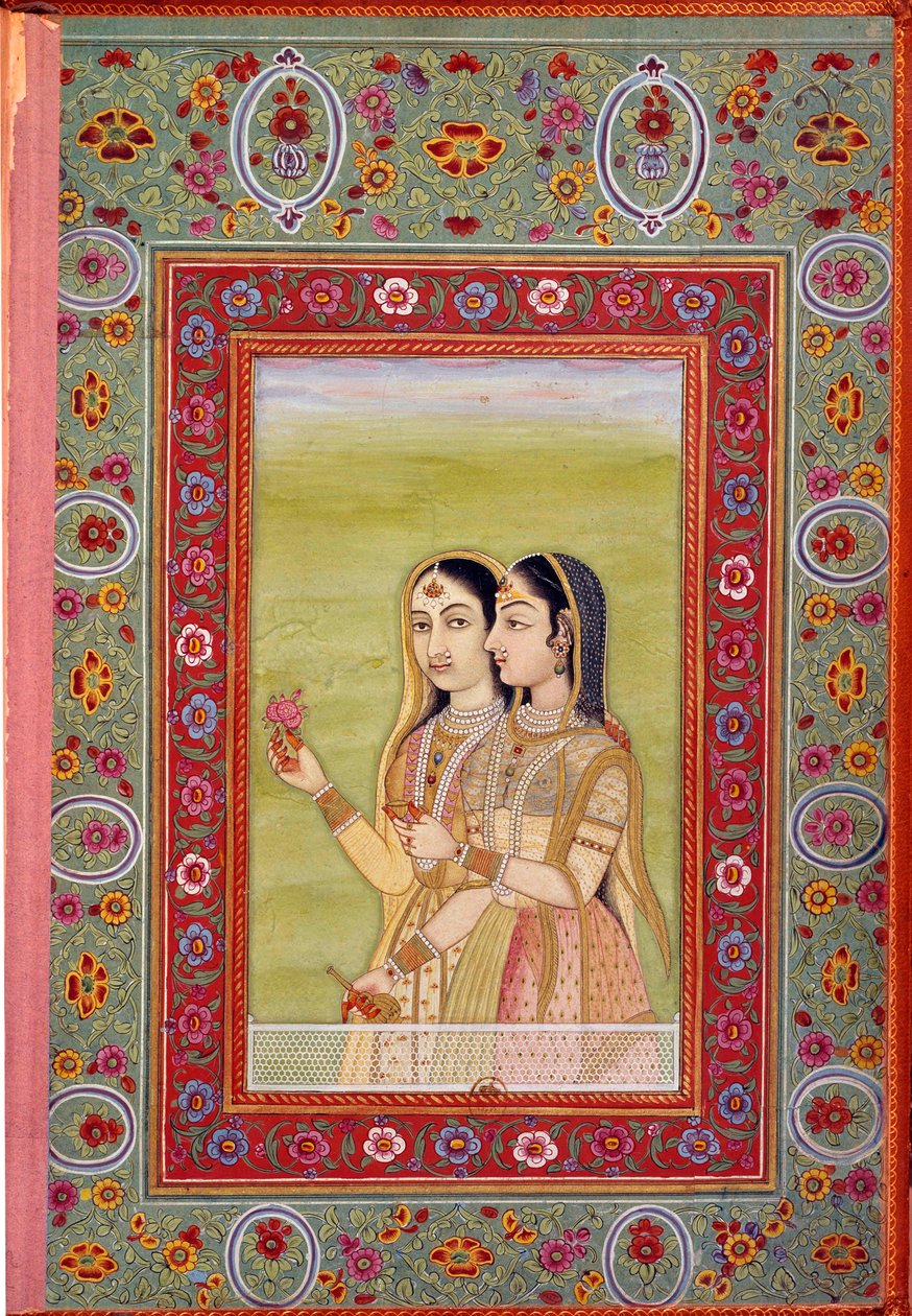 Arte indio: miniatura que representa a dos mujeres. Siglo XVII (período mogol) de Mughal School
