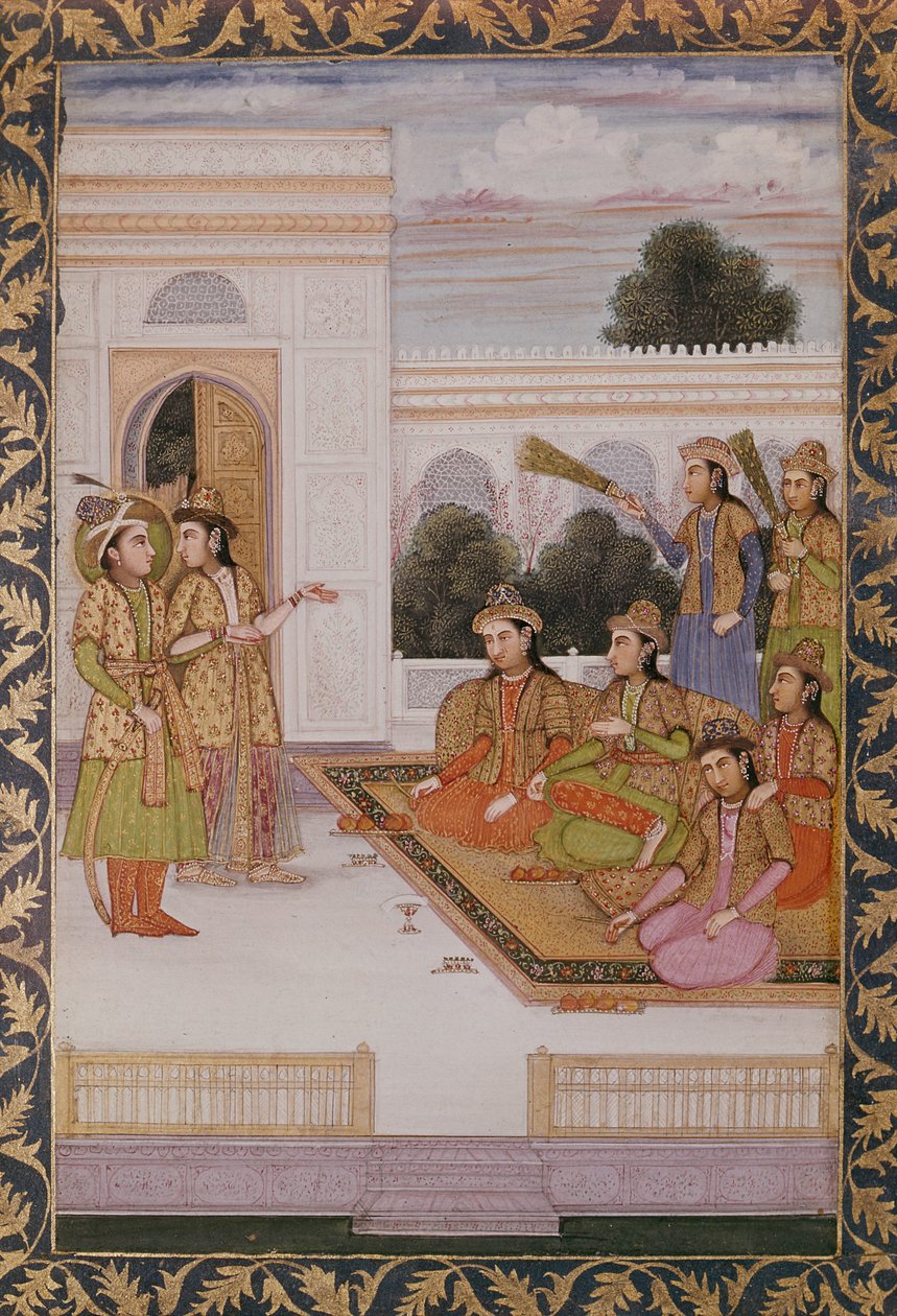 José presentado a las esposas de Mizr por Zuleika, esposa de Potifar, episodio del poema persa popular Yusuf y Zulaikha de Jami (1414-92) c.1780 de Mughal School
