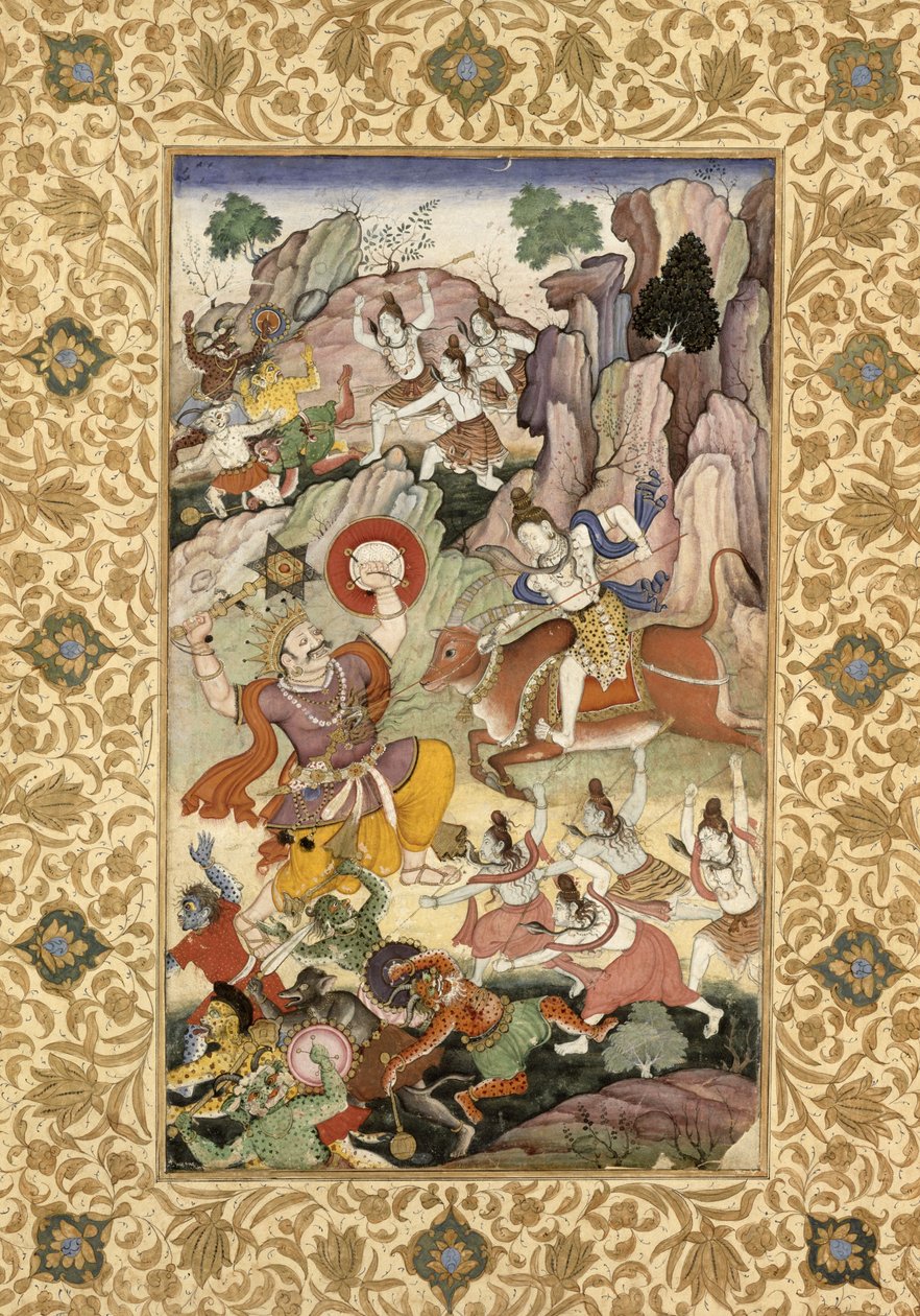 Shiva matando al demonio Andhaka, c.1585-90 de Mughal School