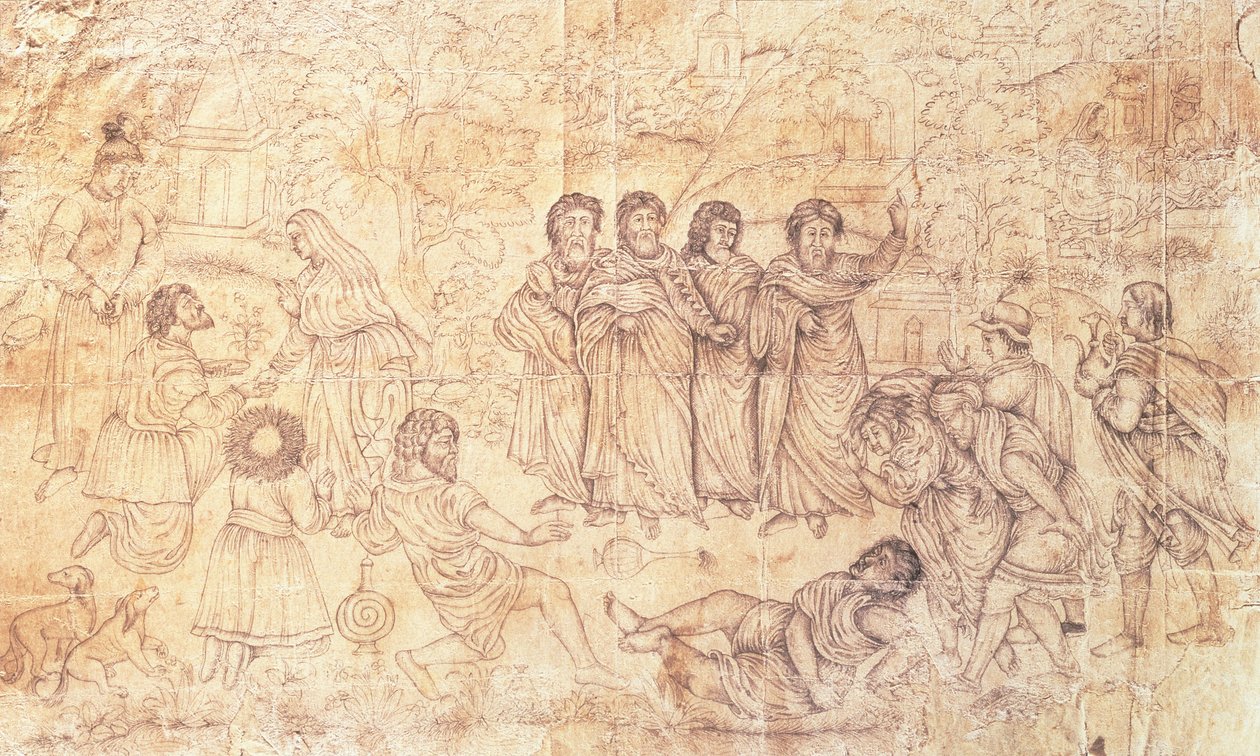 La muerte de Ananías, c.1650-1680 de Mughal School