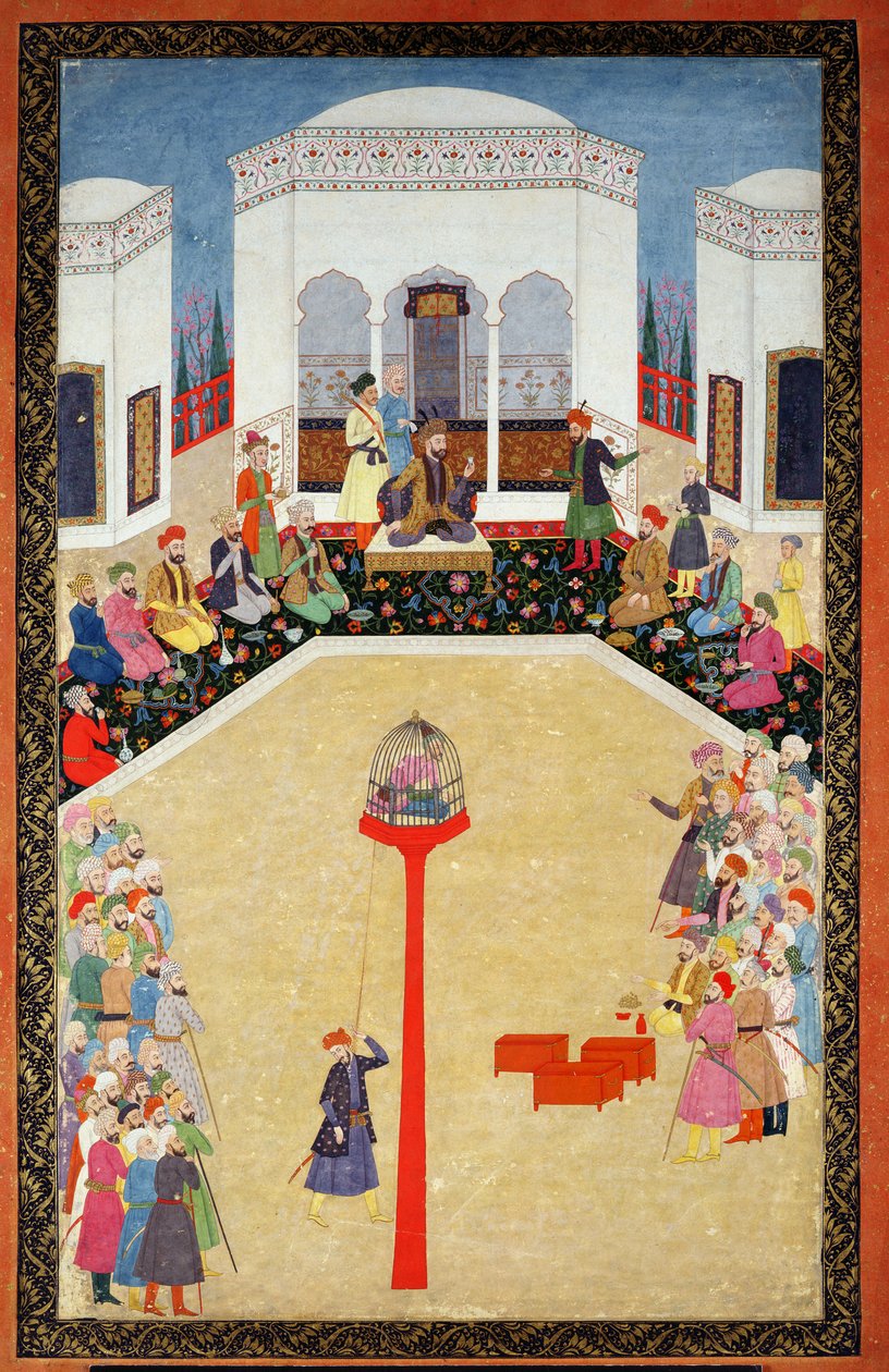 La captura del sultán Bayazid de Turquía, Johnson Album I, no.2 numerado 9, c1680 (gouache en la hoja del álbum) de Mughal School